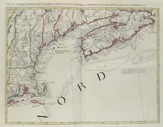 Acadie, les Provinces de Sagadahoc et du Maine, New Hampshire, Rhode Island et partie du Massachusetts et du Connecticut, gravure de G. Zuliani tirée du Tome I du "Nouvel Atlas" publié à Venise en 1778 par Antonio Zatta, Collection Privée