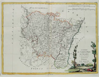 Gouvernances de Lorraine, Barr et Alsace, gravure de G. Zuliani tirée du Tome I du "Newest Atlas" publié à Venise par Antonio Zatta, Collection Privée