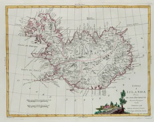 Islande divisée en ses districts, gravure de G. Zuliani tirée du Tome III du "Newest Atlas" publié à Venise en 1781 par Antonio Zatta, Collection Privée