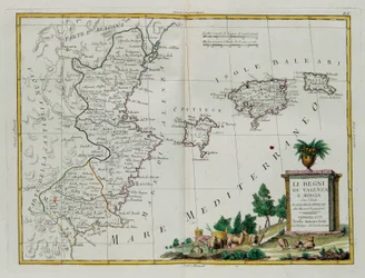 Royaumes de Valence et de Murcie avec les îles Baléares et Pitiuses, gravure par G. Zuliani tirée du Tome I du Nouvel Atlas publié à Venise en 1775 par Antonio Zatta, Collection Privée