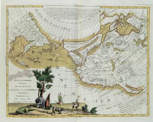 Nouvelles découvertes par les Russes au nord des mers du Sud, en Asie et en Amérique, gravure par G. Zuliani tirée du Tome I du Nouvel Atlas publié à Venise en 1776 par Antonio Zatta