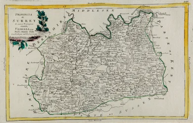 Province de Surrey, gravure de G. Zuliani tirée du Tome I du "Nouvel Atlas" publié à Venise en 1779 par Antonio Zatta, Collection Privée