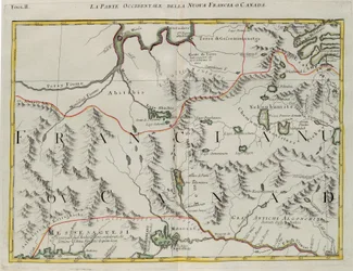 La partie occidentale de la Nouvelle-France ou du Canada, gravure de G. Zuliani tirée du Tome I du "Nouvel Atlas" publié à Venise en 1778 par Antonio Zatta, Collection Privée