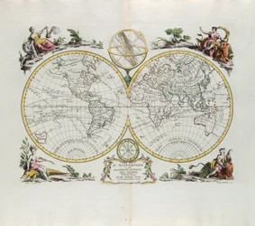 Carte du monde et description générale du globe, gravure de G. Zuliani tirée du Tome I du Nouvel Atlas publié à Venise en 1774 par Antonio Zatta