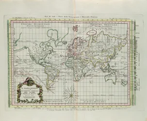 Carte du monde et description générale du globe, gravure de G. Zuliani tirée du Tome I du "Nouvel Atlas" publié à Venise en 1774 par Antonio Zatta