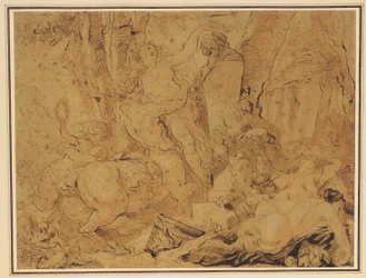 Fête du dieu des jardins (Bacchanale avec une nymphe portée par un centaure couronnant un herm)