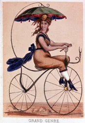 Vélo en 1869 : "Grand genre" - lith. de Darlinghe d