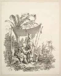 Femme montrant des curiosités à un soldat