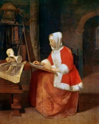 Une femme assise dessinant, c1649-1667