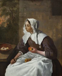 Fille épluchant des pommes