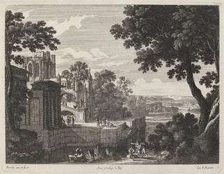Grand paysage avec une abbaye en ruine