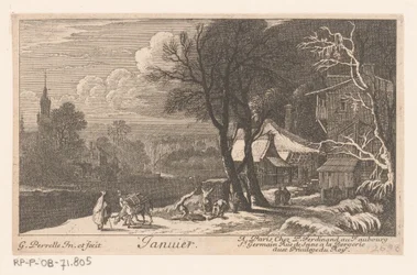 Gravure avec paysage en janvier