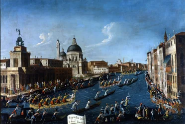 Venise la régate des femmes sur le Grand Canal. Peinture de Gabriel Bella. Seconde moitié du 18ème siècle. Venise Raccolta Querini - Stampalia