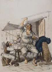 Mangia Maccaroni (Mangeurs de pâtes), gravure de Gaetano Dura (1805-1878), Italie