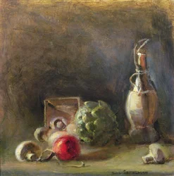 Cruche à vin avec artichaut et champignons