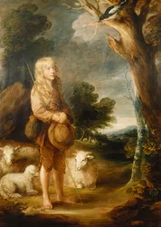 Paysage boisé avec un berger écoutant une pie et trois moutons