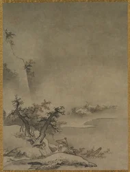 Serviteur chinois marchant sous la pluie, 1500s