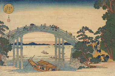 Pont de pierre sur la rivière Aji, Osaka, 1838