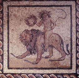 Art gallo-romain : pavement en mosaïque représentant un calendrier rustique. Allégorie de l