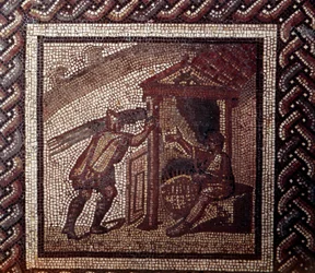Art gallo-romain : pavement en mosaïque représentant un calendrier rustique. Travail de l