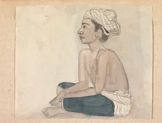 Homme avec un tissu bleu sur les jambes