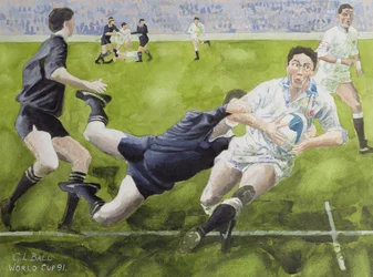 Match de rugby : Angleterre contre Nouvelle-Zélande en Coupe du Monde, 1991, Rory Underwood plaqué