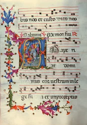 Antiphonaire en note 6, livre contenant les chants à chanter par le chœur pendant la messe (parchemin)