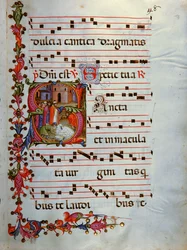 Antiphonaire en note 7, livre contenant les chants à chanter par le chœur pendant la messe (parchemin)
