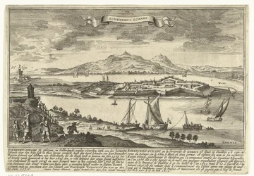 Gezicht op Schenkenschans Steden en vestigingen in de Republiek der Nederlanden (titre de la série) Thooneel der Steden ende Sterckten van 