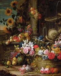 Nature morte de fruits et fleurs