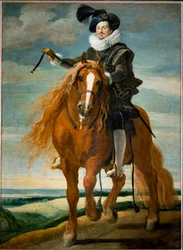 Equestrian portrait of Don Diego Messia Felipe de Guzman, Marques de Leganes … (painting on canvas)