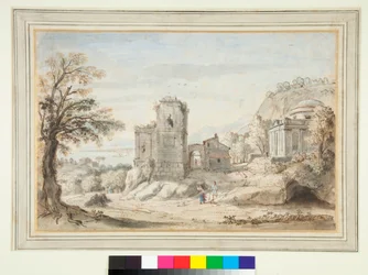 Paysage avec ruines et un temple
