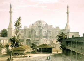 Haghia Sophia, planche 16 : façade principale, gravée par Louis Haghe, publiée en 1852