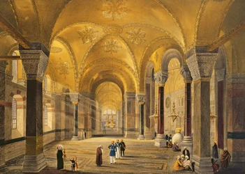 Haghia Sophia, planche 12 : la galerie Meme dans le coin sud-ouest, gravée par Louis Haghe (1806-85) publiée en 1852