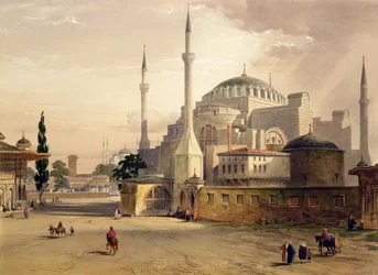 Haghia Sophia, planche 17 : vue extérieure de la mosquée, gravée par Louis Haghe (1806-85) publiée en 1852