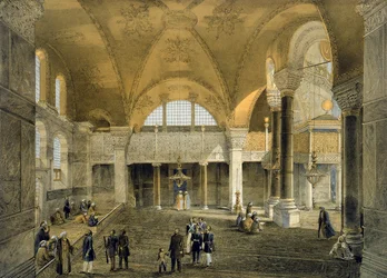 Haghia Sophia, planche 9 : la nouvelle galerie impériale, gravée par Louis Haghe (1806-85) publiée en 1852