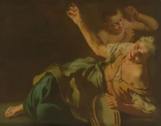 Vieille femme avec un gamin des rues