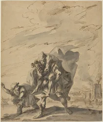 Énée emportant Anchise de Troie en flammes, vers 1733 (plume et encre)