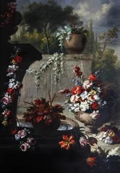 Nature morte de fleurs dans des vases ornementaux