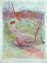 Le Lièvre et la Tortue, illustration des Fables de Jean de la Fontaine (1621-95) début du XXe siècle