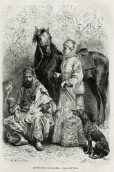 Portraits de M. Wilfrid Blunt (1840-1922), poète et écrivain, et de sa femme, Lady Anna Blunt (née King Noel (King Noel) 1837-1917), la première femme européenne à explorer le Moyen-Orient, portant une tenue de voyage, devant l
