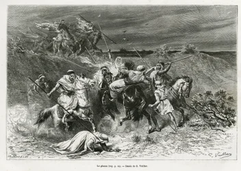 Le Ghazou, ou razzia, pillage à main armée. Gravure par G.Vuillier, pour illustrer l