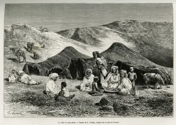 La nezla (parente) de mon guide. Gravure de G. Vuillier pour illustrer le Sahara algérien de V. Largeau, 1874-1878, publiée dans Le Tour du monde sous la direction d