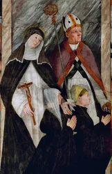 Sainte Catherine de Sienne, Saint Nicolas de Bari et deux enchérisseurs à genoux