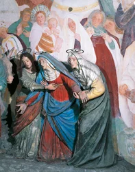 Statues de saintes femmes suivant le Christ, détail de la Crucifixion par Gaudenzio Ferrari (1475-1546), Chapelle XXXVIII, Mont Sacré de Varallo Sesia (Liste du patrimoine mondial de l