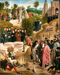 Le sort des ossements de saint Jean-Baptiste (peinture sur bois de chêne)