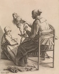 Une femme filant, Planche 4 de Cinq occupations féminines, vers 1640-57