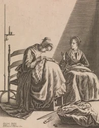 Deux femmes cousant, Planche 1 de Cinq occupations féminines, vers 1640-57