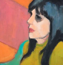Cheveux noirs, pull vert citron, 2017