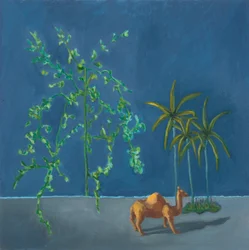Chameau et deux arbres, 2019 (huile sur carton)